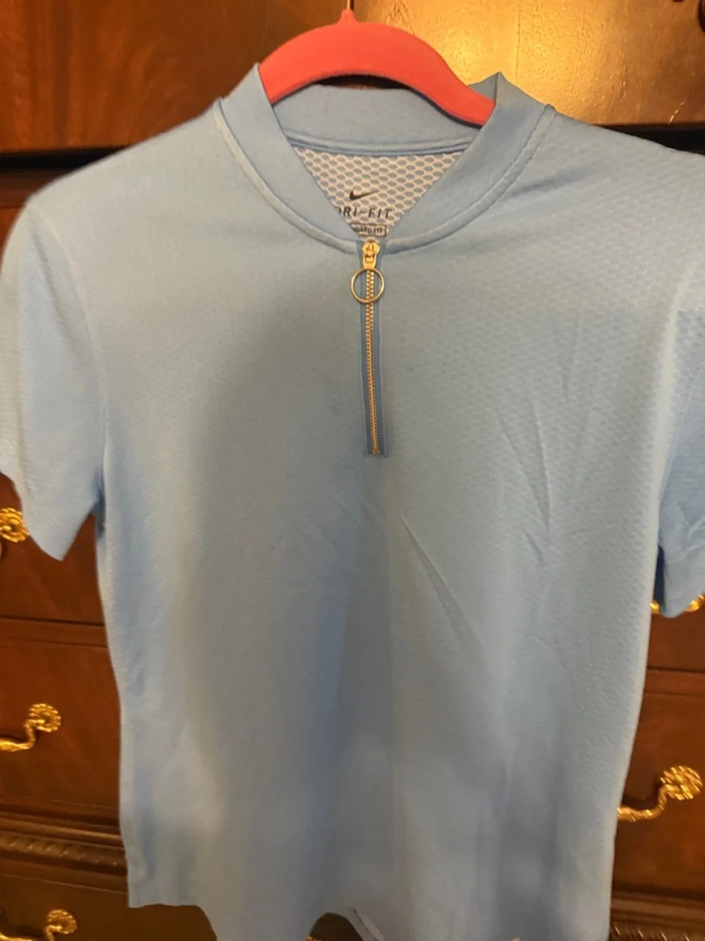 Nike Light Blue Dri-FIT Short Sleeve Zip Polo